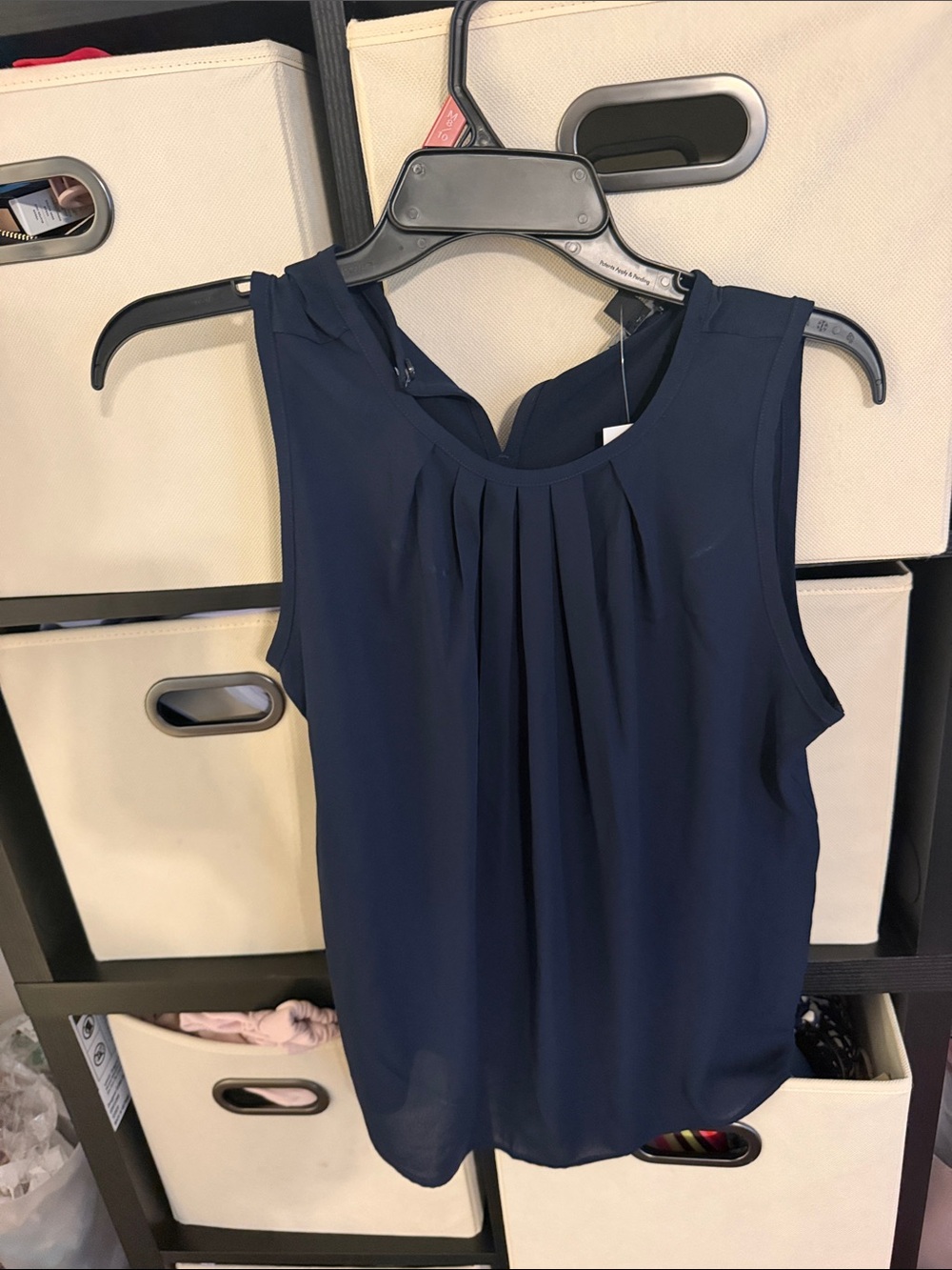 Loft Sleeveless Navy Pleated Blouse -
